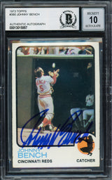 Johnny Bench Autographed 1973 Topps Card #380 Cincinnati Reds Auto Grade Gem Mint 10 Beckett BAS #13015857