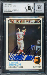 Johnny Bench Autographed 1973 Topps Card #380 Cincinnati Reds Auto Grade Gem Mint 10 Beckett BAS #13015855