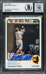 Johnny Bench Autographed 1973 Topps Card #380 Cincinnati Reds Auto Grade Gem Mint 10 Beckett BAS #13015871