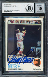 Johnny Bench Autographed 1973 Topps Card #380 Cincinnati Reds Auto Grade Gem Mint 10 Beckett BAS #13015873