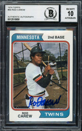 Rod Carew Autographed 1974 Topps Card #50 Minnesota Twins Auto Grade Gem Mint 10 Beckett BAS #12510858