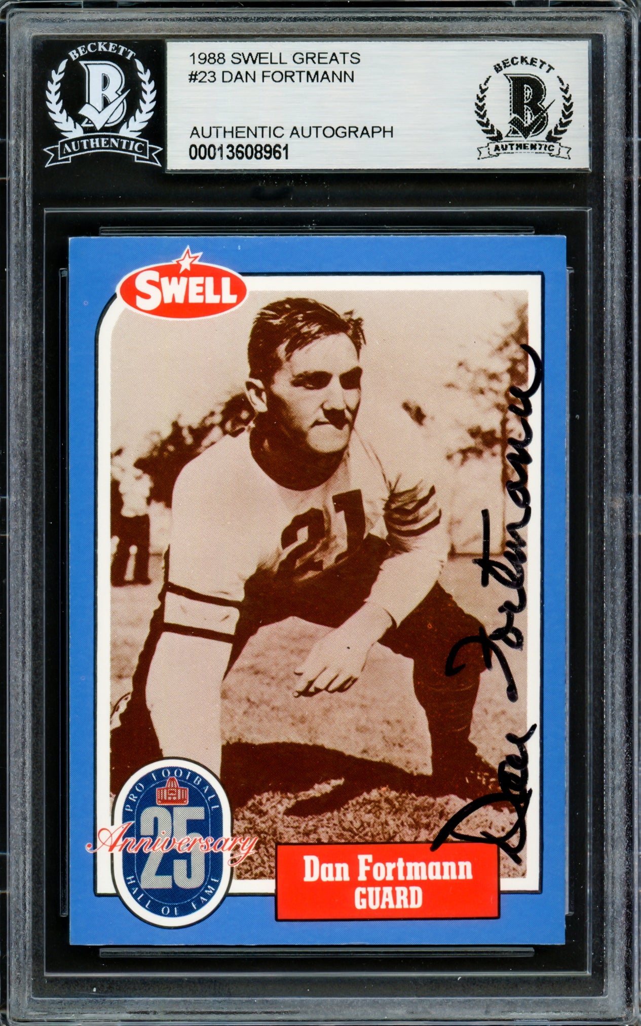 Dan Fortmann Autographed 1988 Swell Greats Card #23 Chicago Bears Beckett BAS #13608961