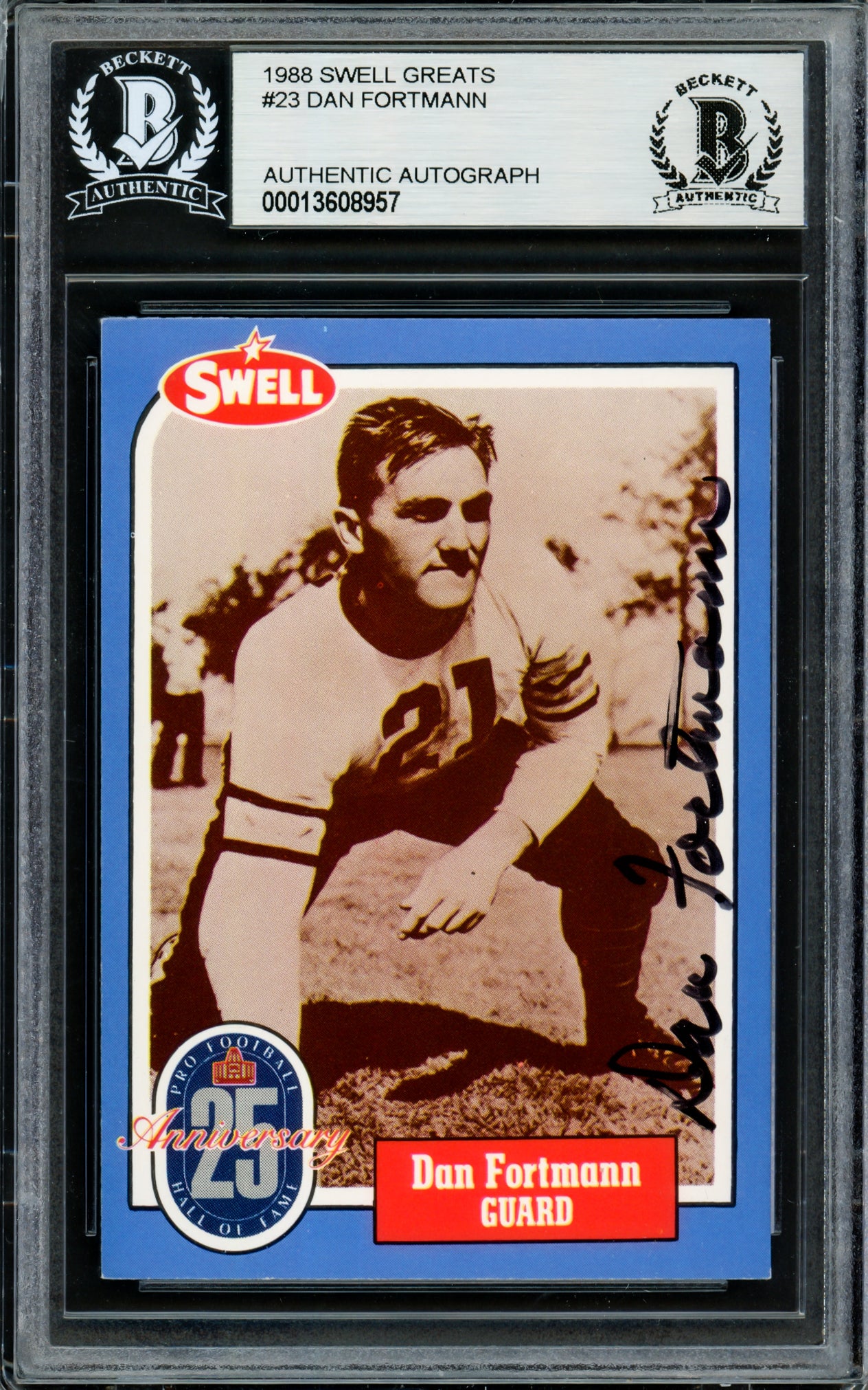Dan Fortmann Autographed 1988 Swell Greats Card #23 Chicago Bears Beckett BAS #13608957