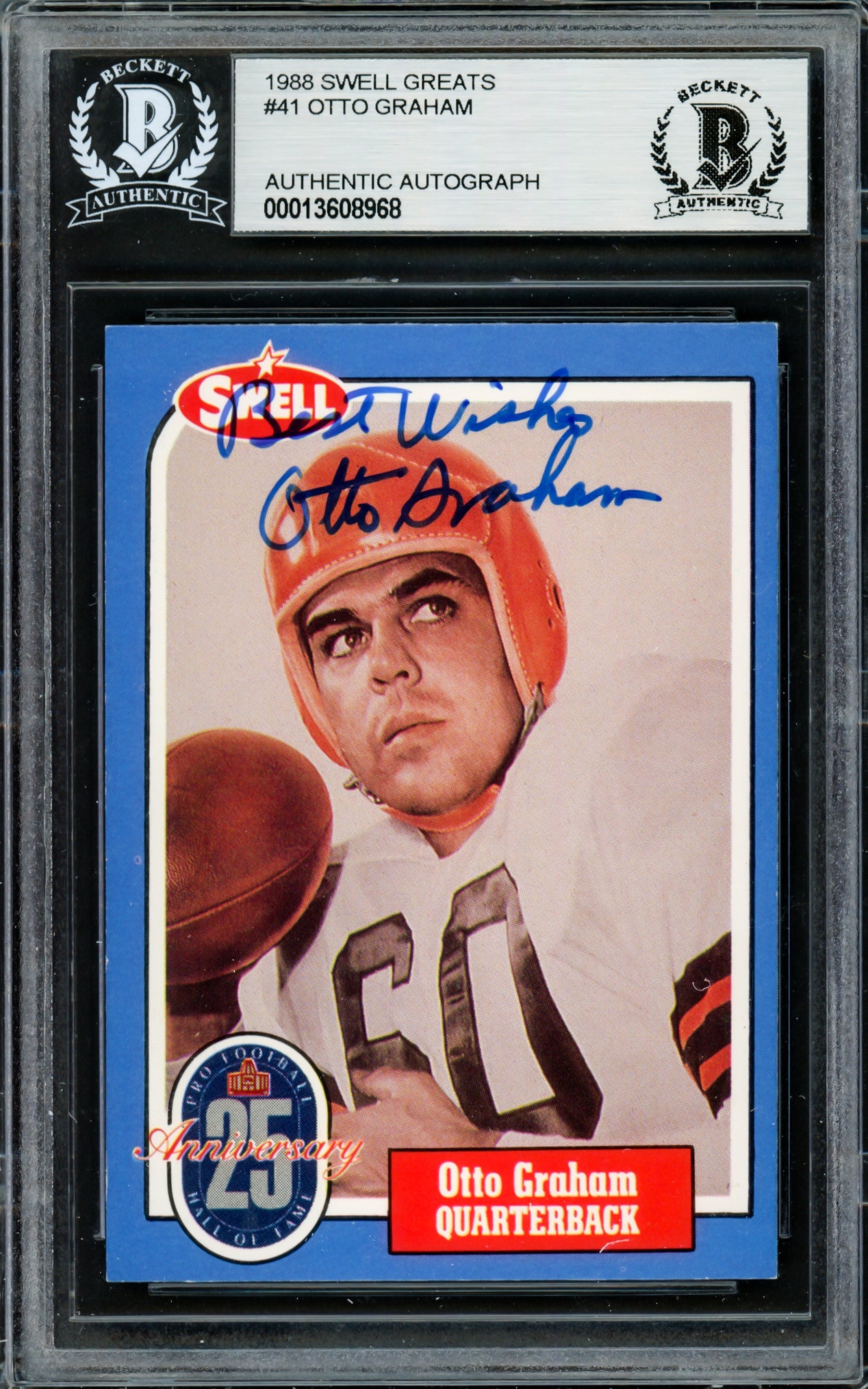 Otto Graham Autographed 1988 Swell Greats Card #41 Cleveland Browns "Best Wishes" Beckett BAS #13608968