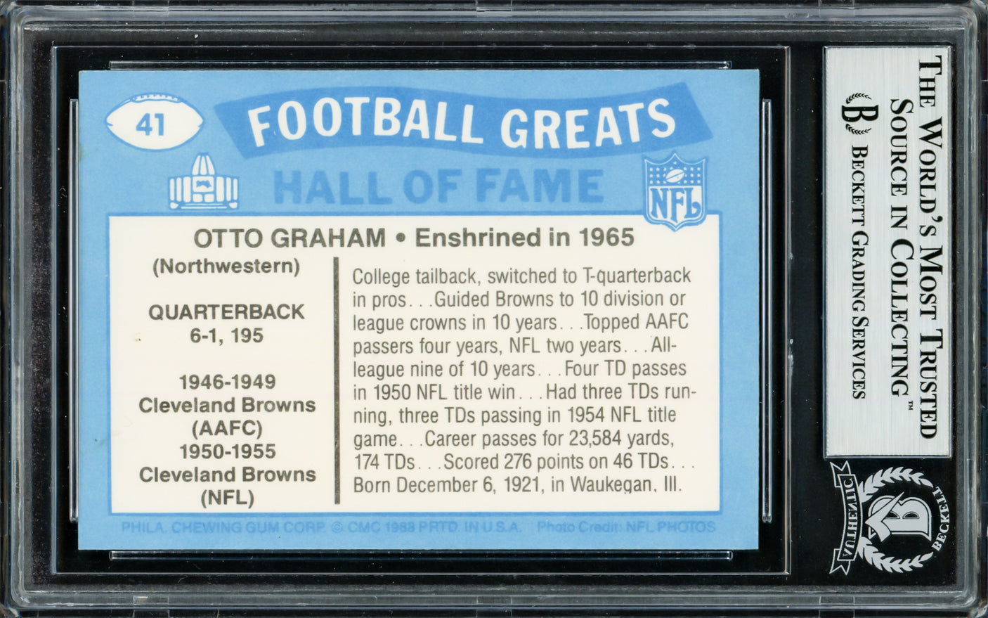 Otto Graham Autographed 1988 Swell Greats Card #41 Cleveland Browns "Best Wishes" Beckett BAS #13608968