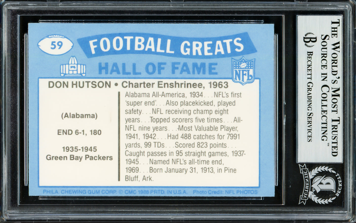 Don Hutson Autographed 1988 Swell Greats Card #59 Green Bay Packers Beckett BAS #13608974