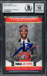 Damian Lillard Autographed 2012-13 Panini Hoops Rookie Card #280 Portland Trail Blazers Auto Grade Gem Mint 10 Beckett BAS #13605487