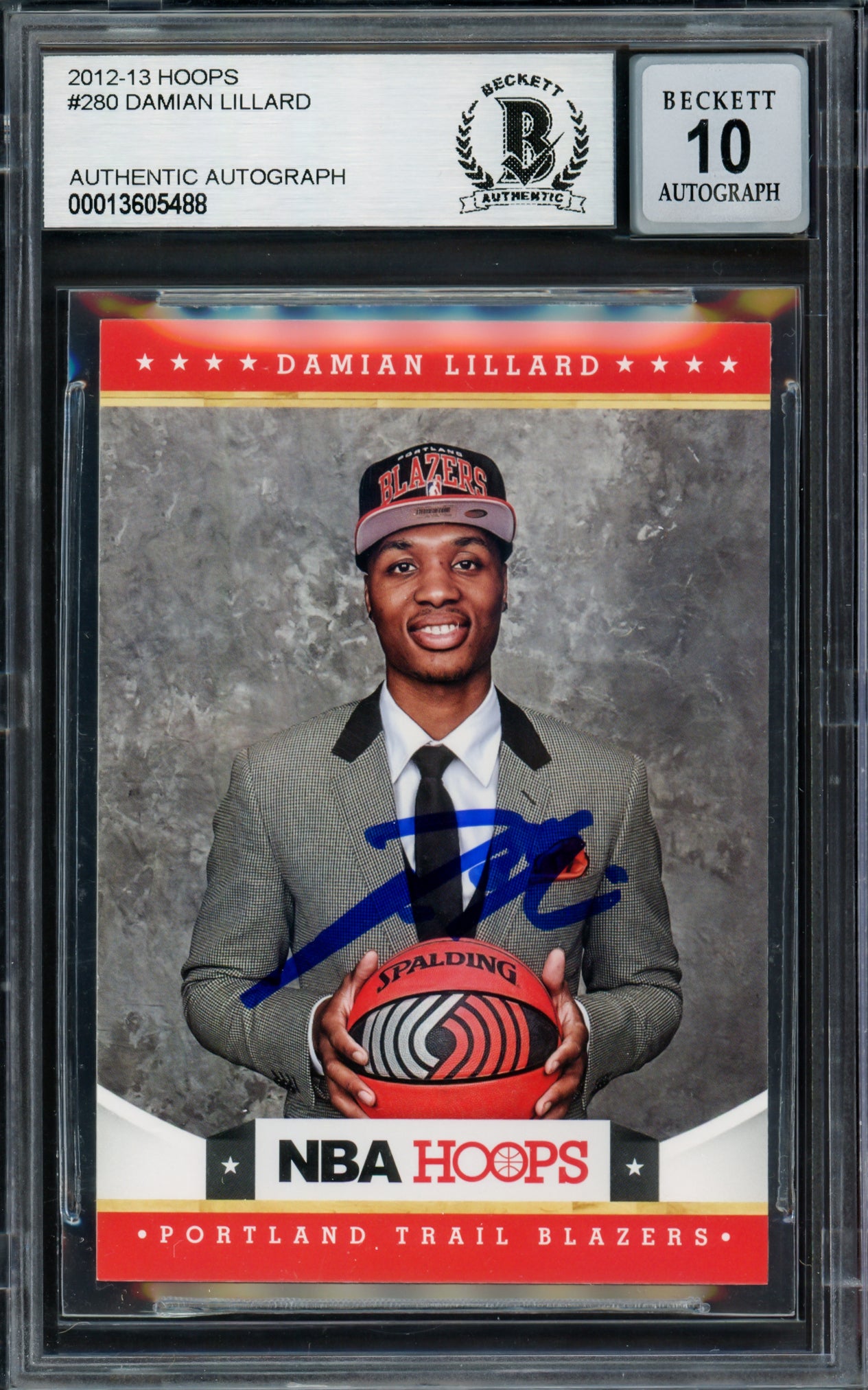 Damian Lillard Autographed 2012-13 Panini Hoops Rookie Card #280 Portland Trail Blazers Auto Grade Gem Mint 10 Beckett BAS #13605488
