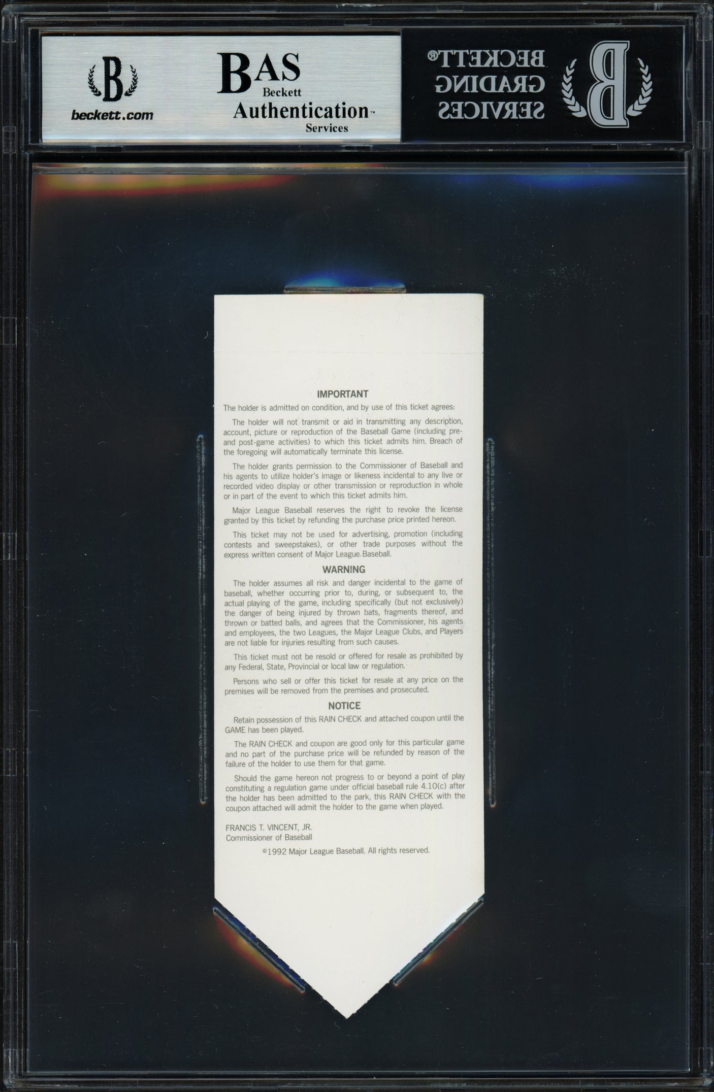 Ken Griffey Jr. Autographed 1992 All Star Game Ticket Seattle Mariners "92 AS MVP" Beckett BAS #13447236