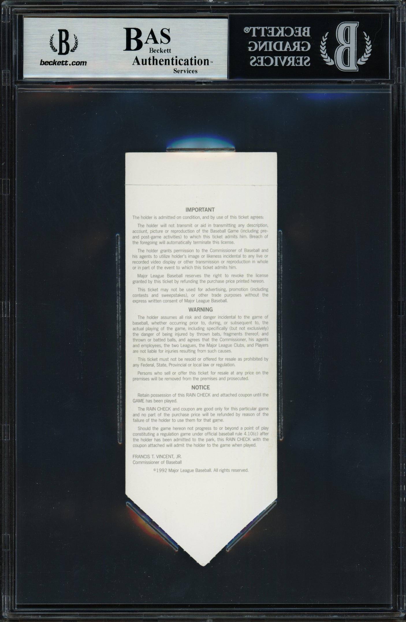 Ken Griffey Jr. Autographed 1992 All Star Game Ticket Seattle Mariners "92 AS MVP" Beckett BAS #13447237