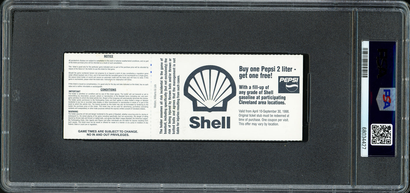 Ken Griffey Jr. Autographed 1998 Cleveland Indians HR #299-300 Ticket Seattle Mariners PSA 7 Auto Grade Gem Mint 10 "299/300" PSA/DNA #68034427