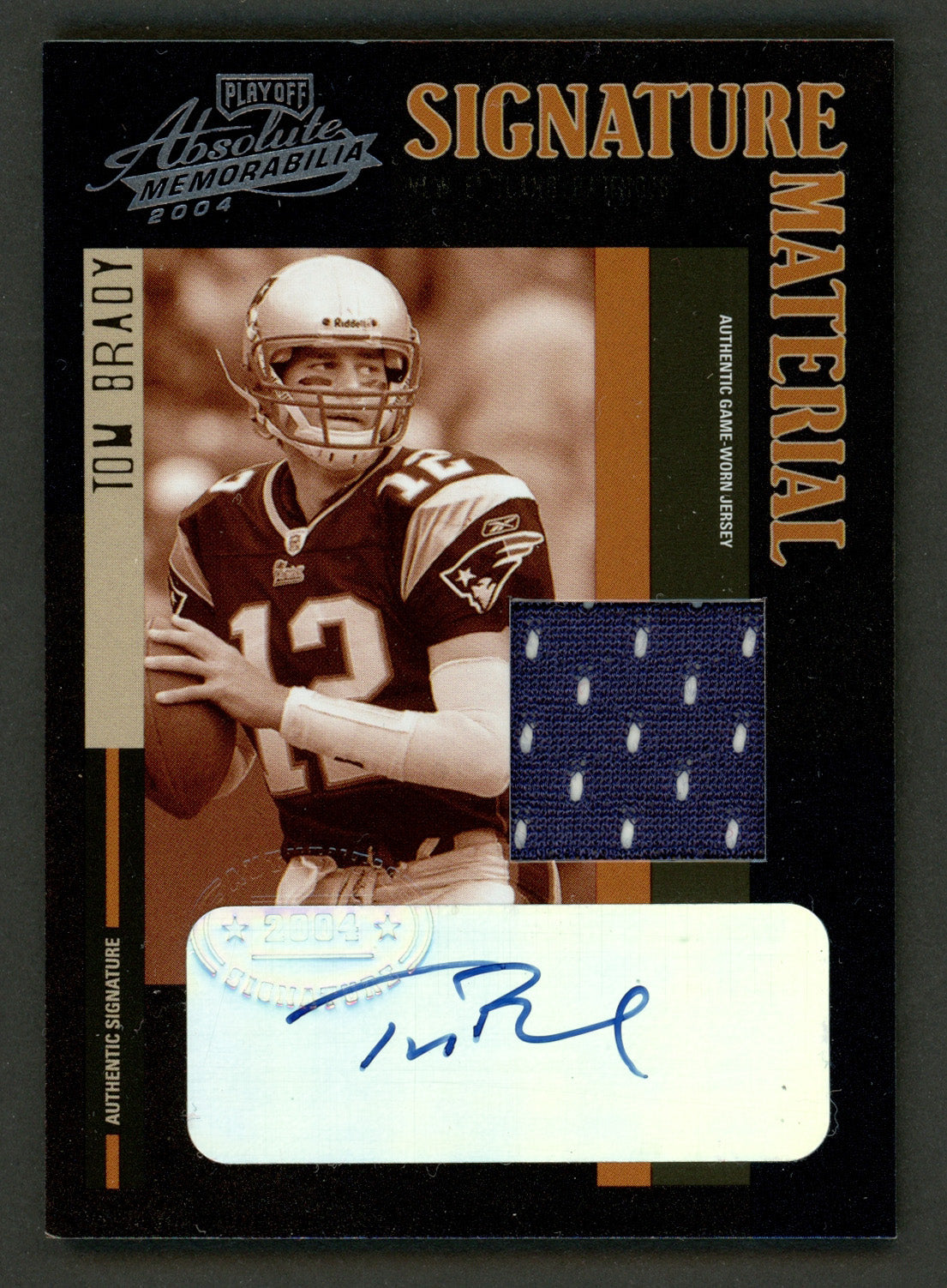 Tom Brady Autographed 2004 Donruss Playoff Absolute Autographed Game Worn Jersey Card #SM-9 New England Patriots #024/194 SKU #240629