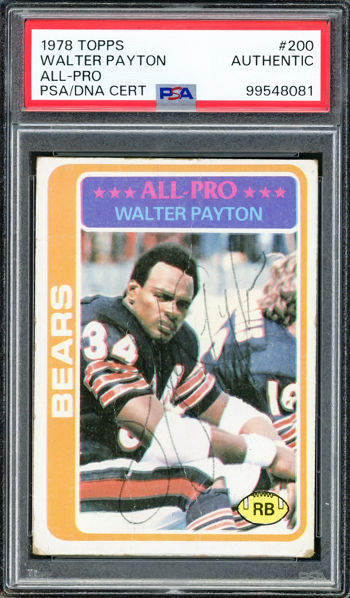 Walter Payton Autographed 1978 Topps Card #200 Chicago Bears PSA/DNA #99548081