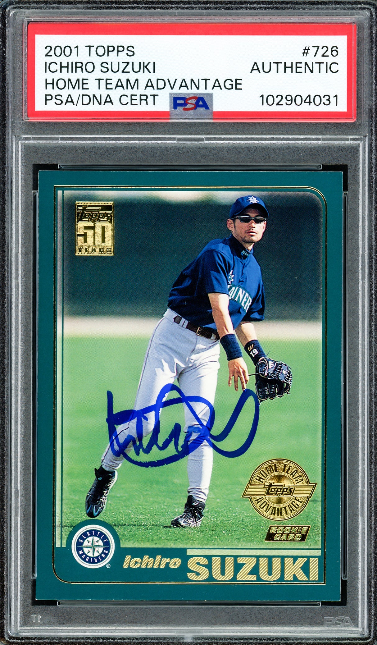 Ichiro Suzuki Autographed 2001 Topps Home Team Advantage Rookie Card #726 Seattle Mariners PSA/DNA #102904031