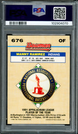 Manny Ramirez Autographed 1992 Bowman Foil Rookie Card #676 Boston Red Sox PSA 9 Auto Grade Gem Mint 10 PSA/DNA #102904070