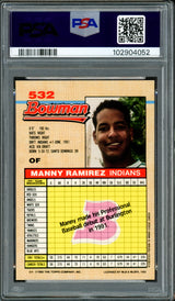 Manny Ramirez Autographed 1992 Bowman Rookie Card #532 Boston Red Sox PSA 8 Auto Grade Gem Mint 10 PSA/DNA #102904052