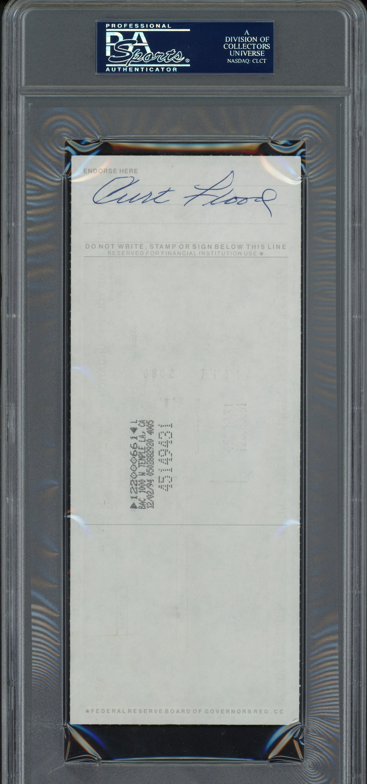 Curt Flood Autographed 3.5x8.5 Check St. Louis Cardinals (Signed Twice) PSA/DNA #83933914