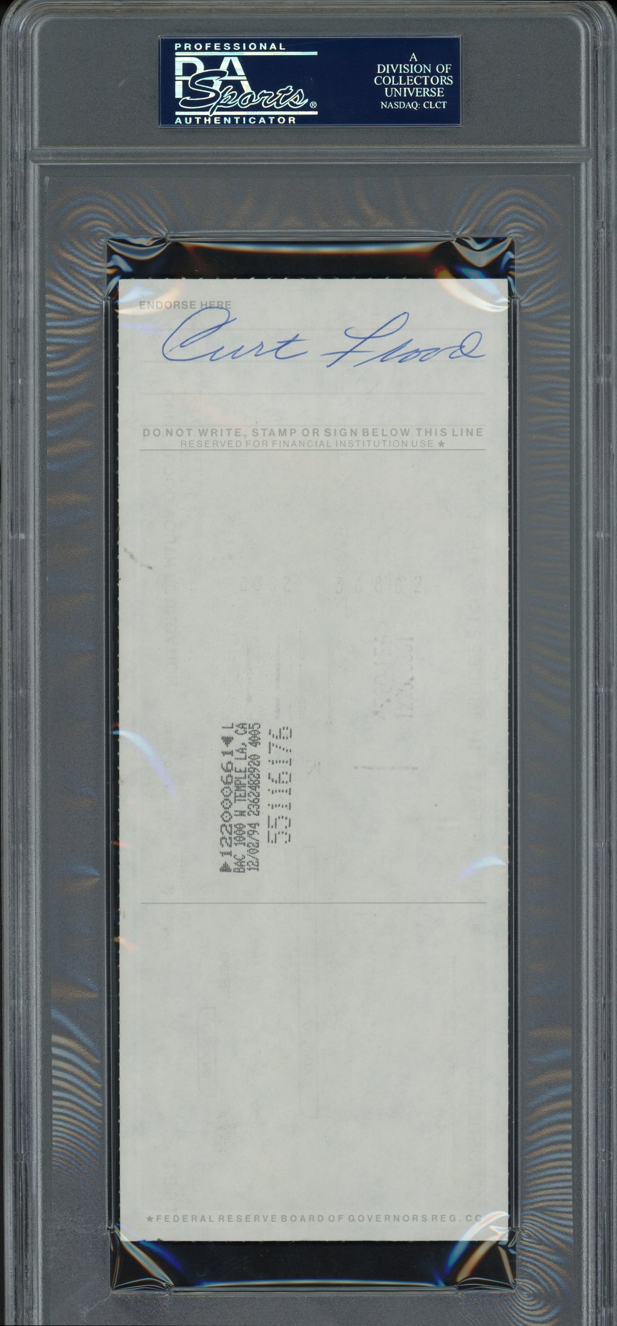 Curt Flood Autographed 3.5x8.5 Check St. Louis Cardinals (Signed Twice) PSA/DNA #83933917