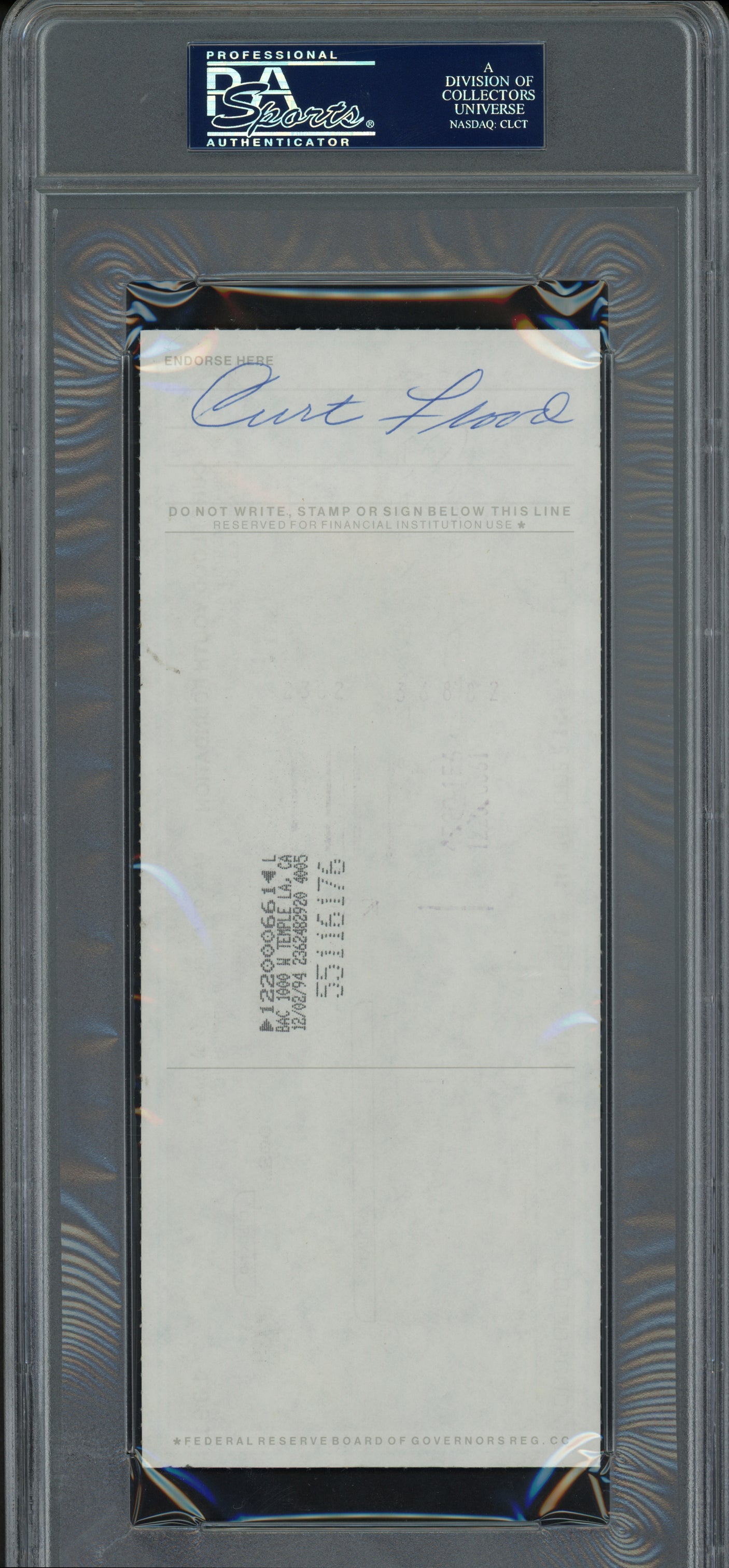 Curt Flood Autographed 3.5x8.5 Check St. Louis Cardinals (Signed Twice) PSA/DNA #83933917