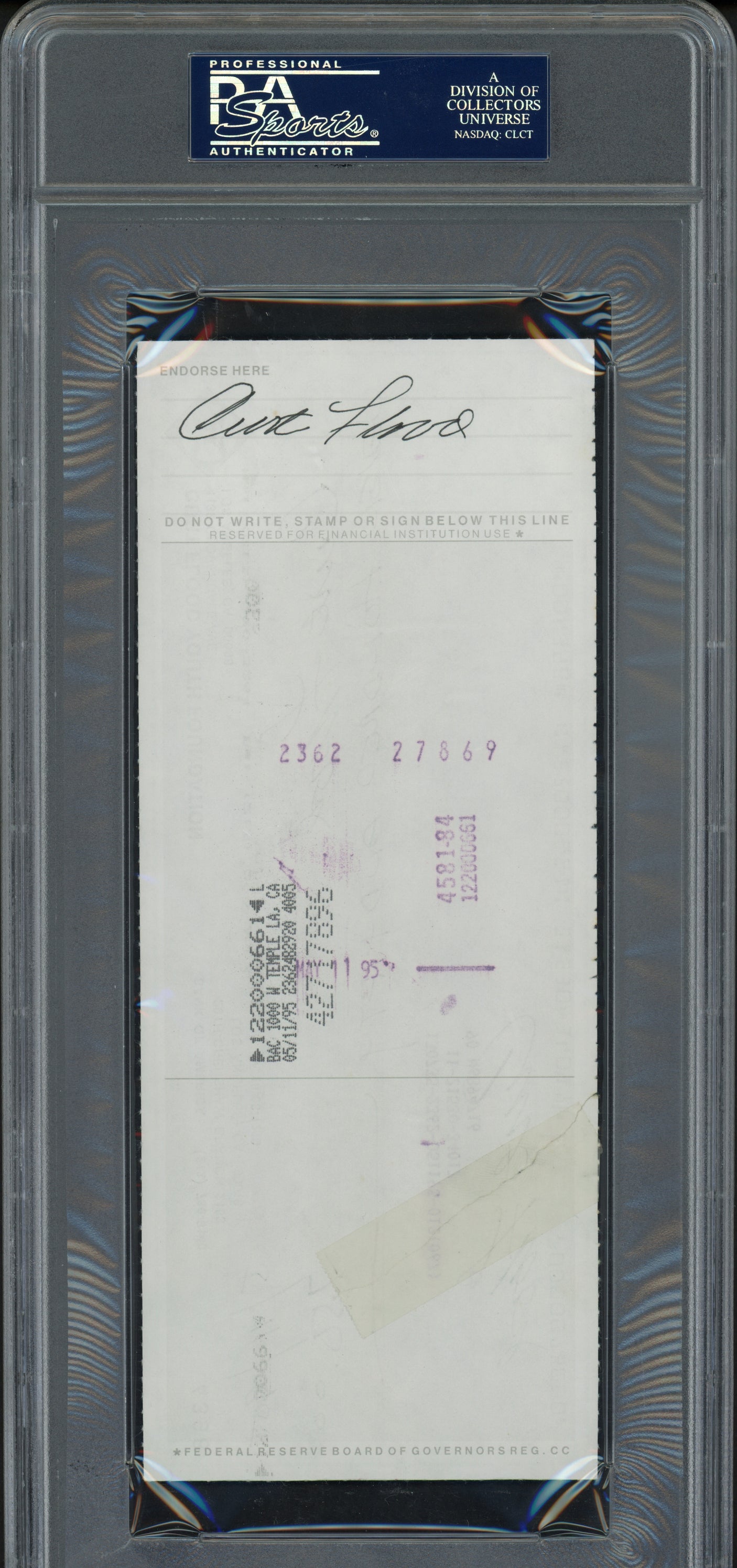 Curt Flood Autographed 3.5x8.5 Check St. Louis Cardinals (Signed Twice) PSA/DNA #83933924