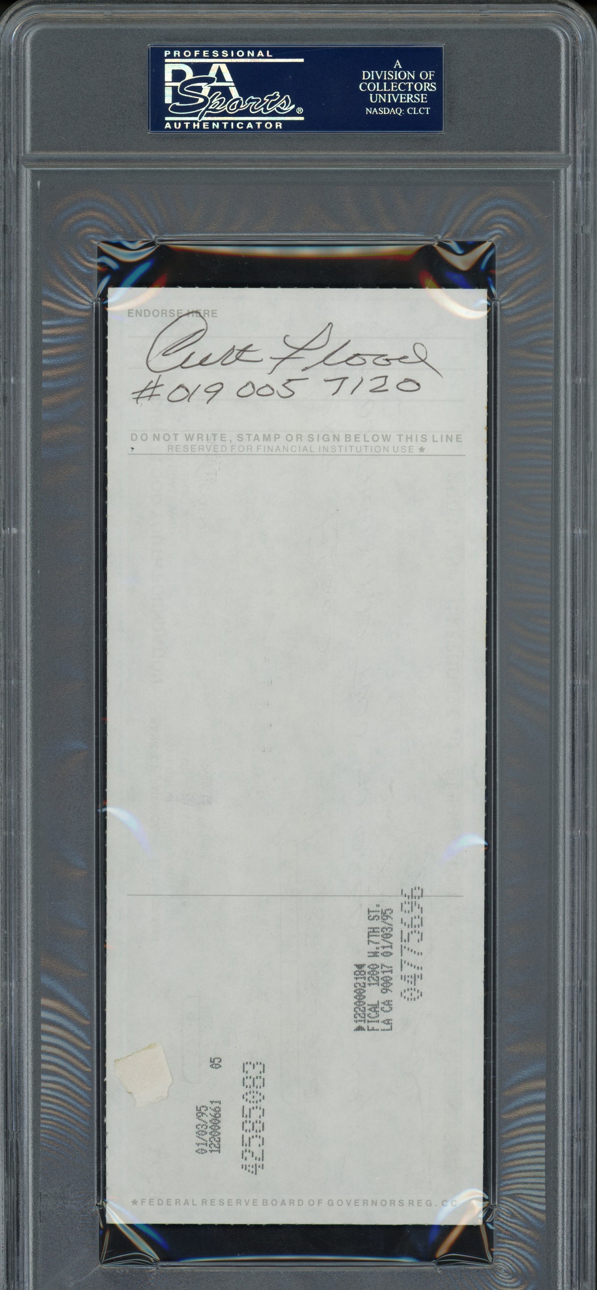 Curt Flood Autographed 3.5x8.5 Check St. Louis Cardinals (Signed Twice) PSA/DNA #83933915