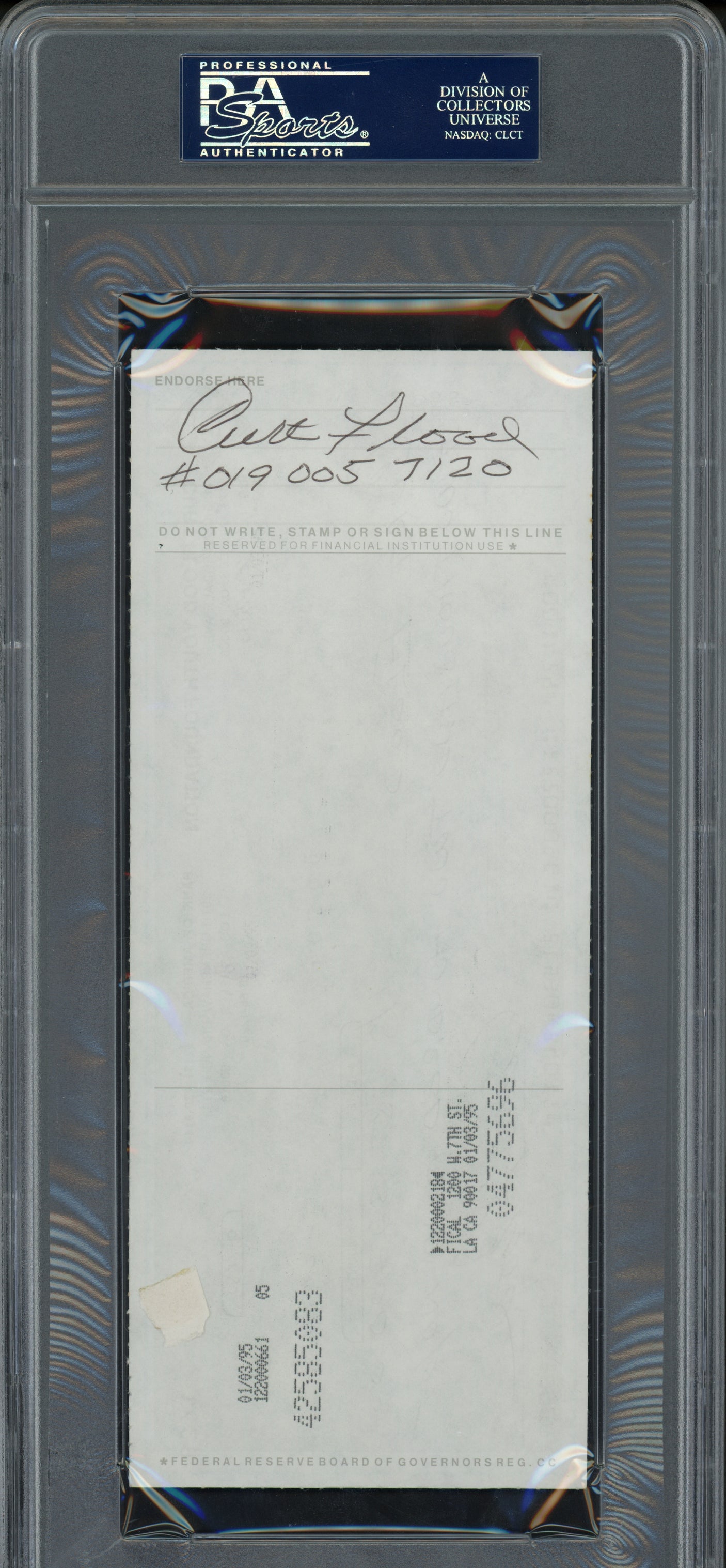 Curt Flood Autographed 3.5x8.5 Check St. Louis Cardinals (Signed Twice) PSA/DNA #83933915