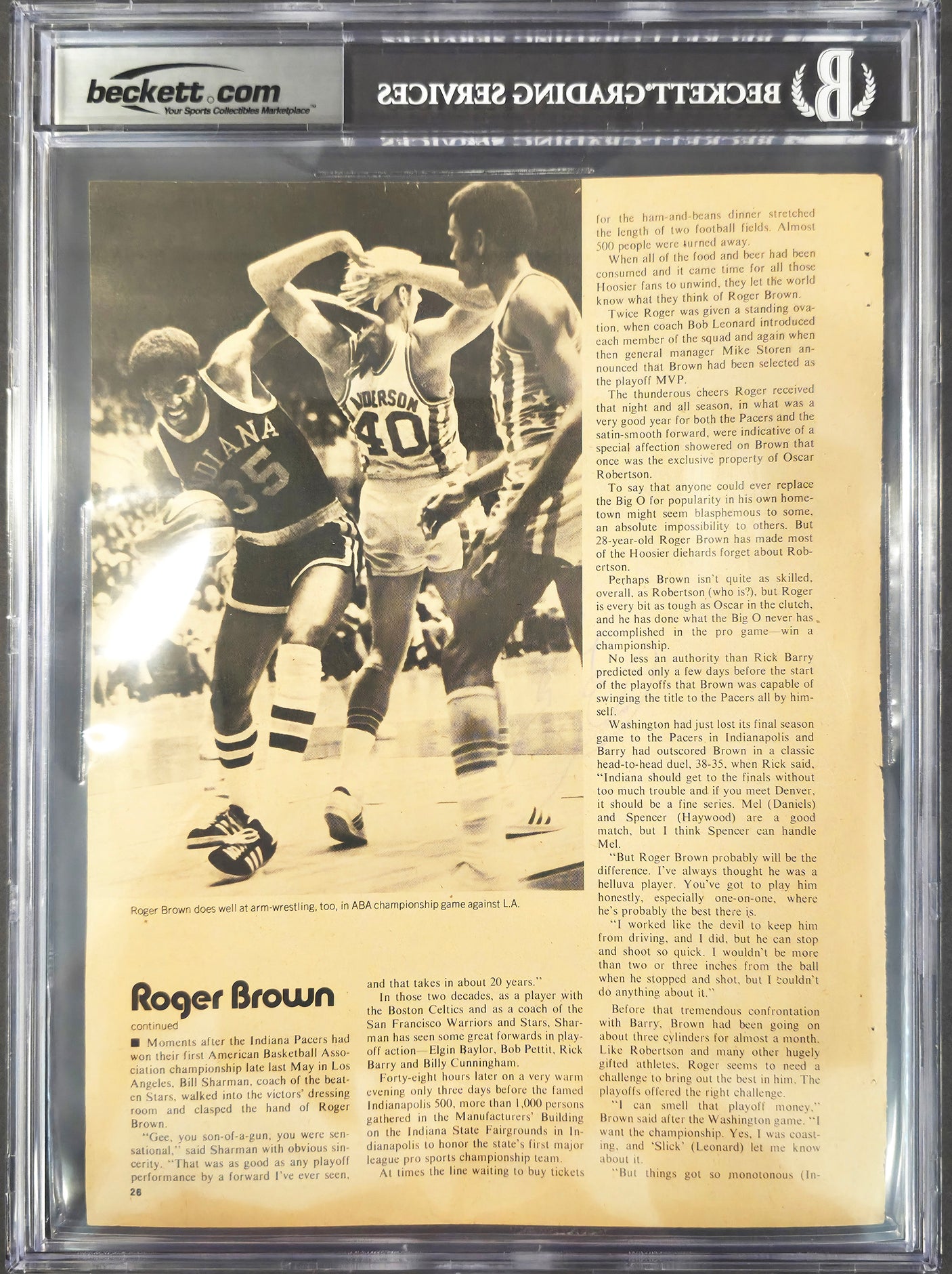 Roger Brown Autographed 8x11 Magazine Page Photo Indiana Pacers Beckett BAS #17402421