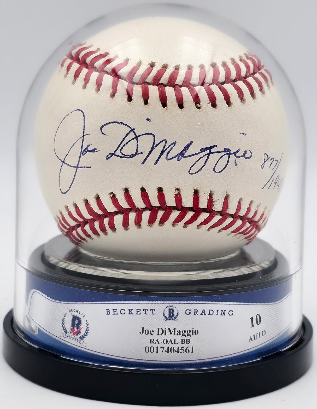 Joe DiMaggio Autographed Official AL Baseball New York Yankees Auto Grade Gem Mint 10 Beckett BAS #17404561