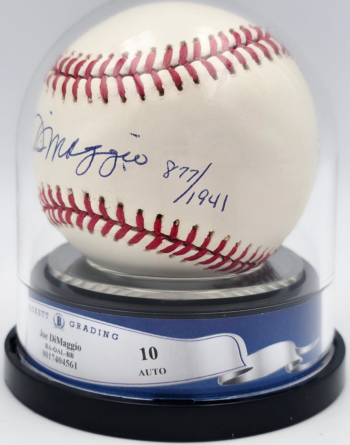 Joe DiMaggio Autographed Official AL Baseball New York Yankees Auto Grade Gem Mint 10 Beckett BAS #17404561