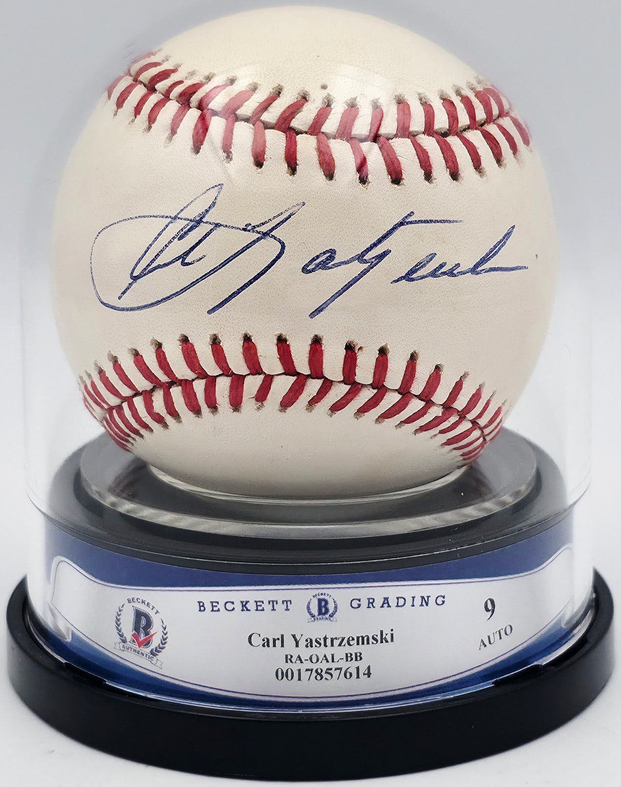 Carl Yastrzemski Autographed Official AL Baseball Boston Red Sox Auto Grade Mint 9 Beckett BAS #17857614