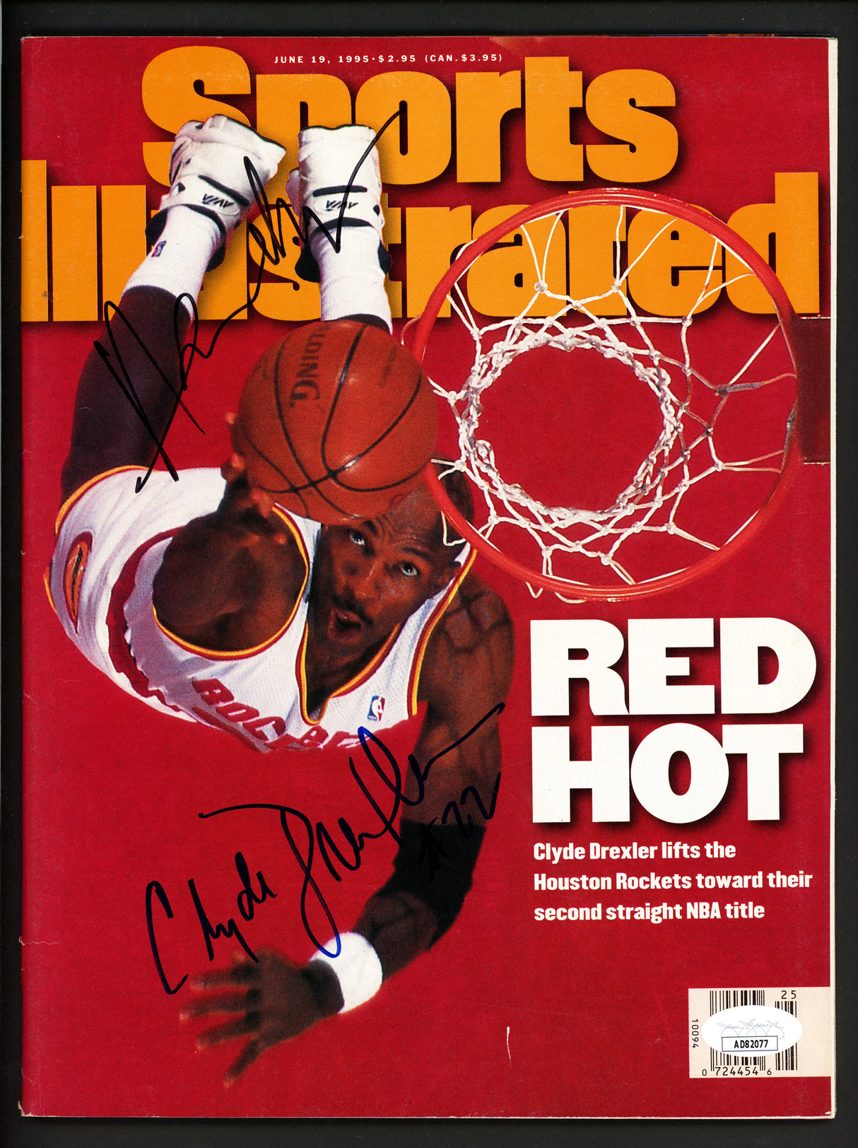 Clyde Drexler & Hakeem Olajuwon Autographed Sports Illustrated Sports Illustrated Magazine Houston Rockets JSA #AD82077