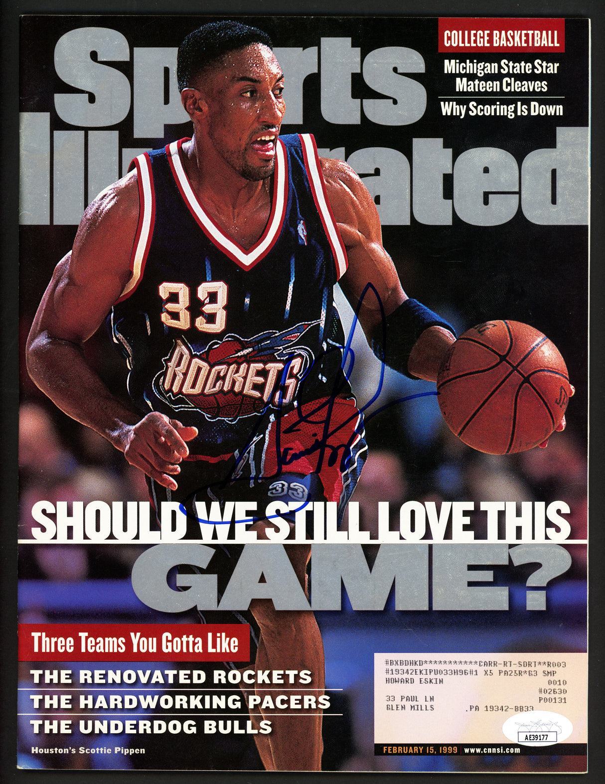 Scottie Pippen Autographed Sports Illustrated Sports Illustrated Magazine Houston Rockets JSA #AE39177