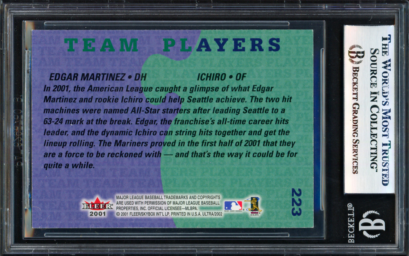 Ichiro Suzuki & Edgar Martinez Autographed 2001 Fleer Ultra Card #223 Seattle Mariners Beckett BAS #17830825