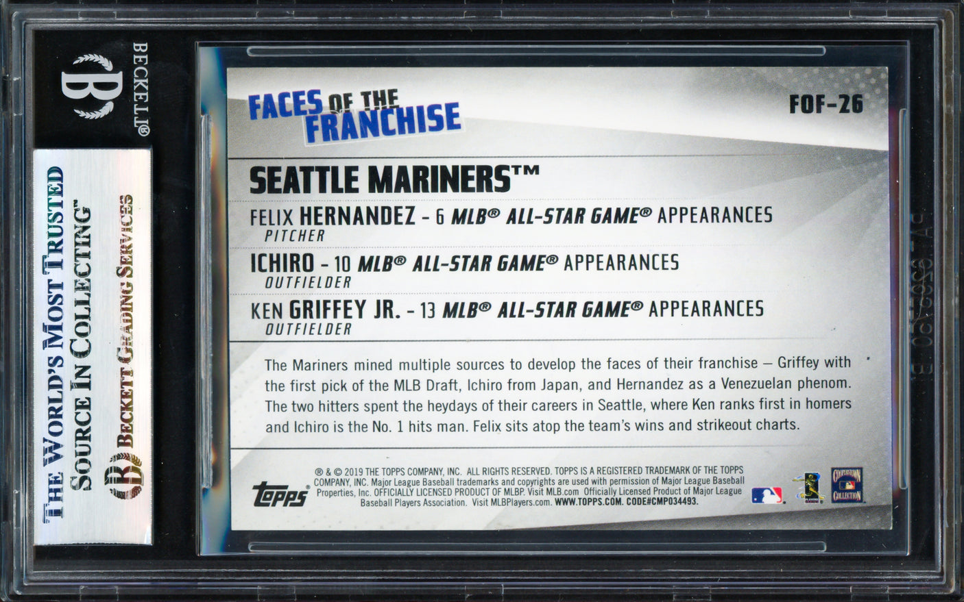 Ken Griffey Jr., Ichiro Suzuki & Felix Hernandez Autographed 2019 Topps Faces of the Franchise Card #FOF-26 Seattle Mariners Beckett BAS #17830823