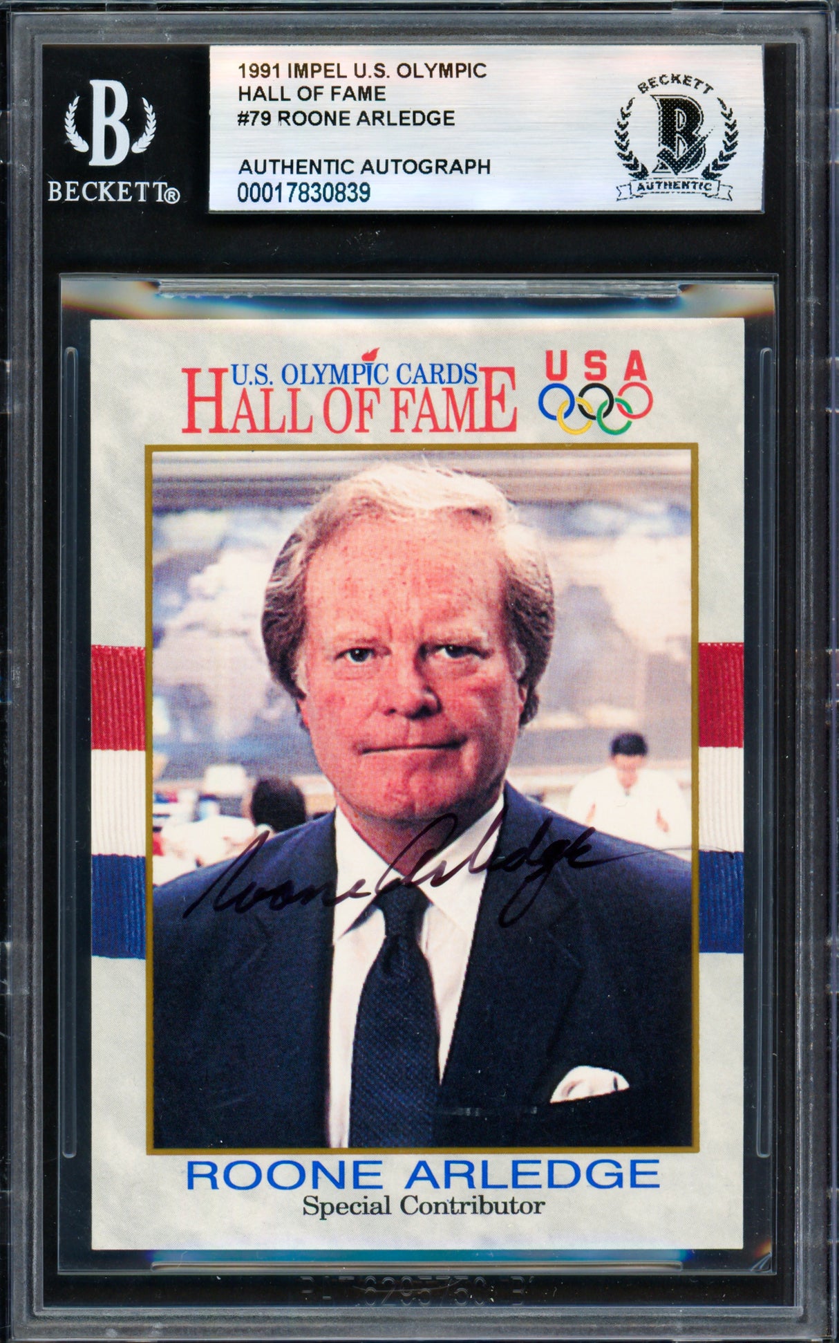 Roone Arledge Autographed 1991 Impel Olympics Card #79 Beckett BAS #17830839