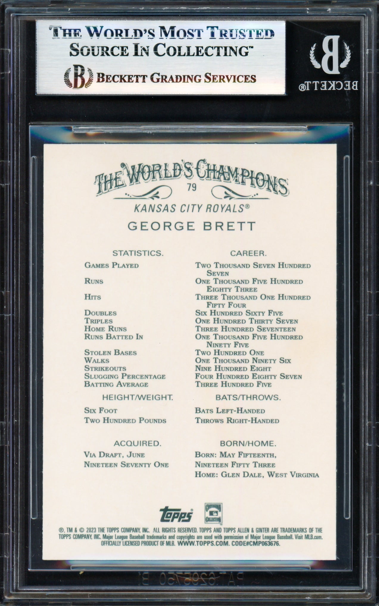 George Brett Autographed 2023 Topps Allen & Ginter Card #79 Kansas City Royals Beckett BAS #17830820