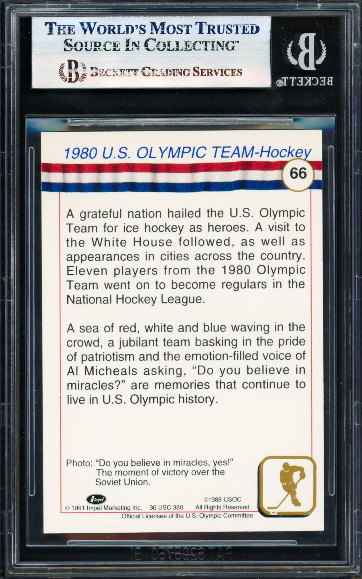 Herb Brooks Autographed 1991 Impel Olympics Card #66 1980 Team USA Beckett BAS #17830832