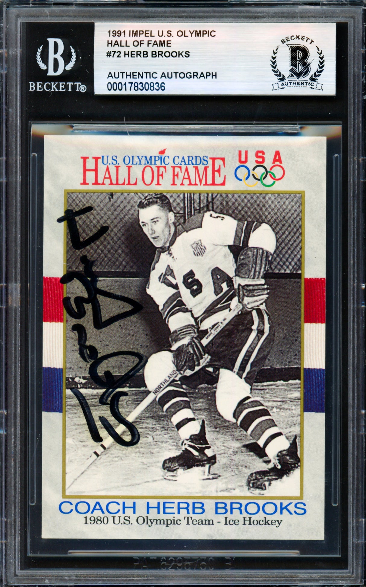 Herb Brooks Autographed 1991 Impel Olympics Card #72 1980 Team USA Beckett BAS #17830836