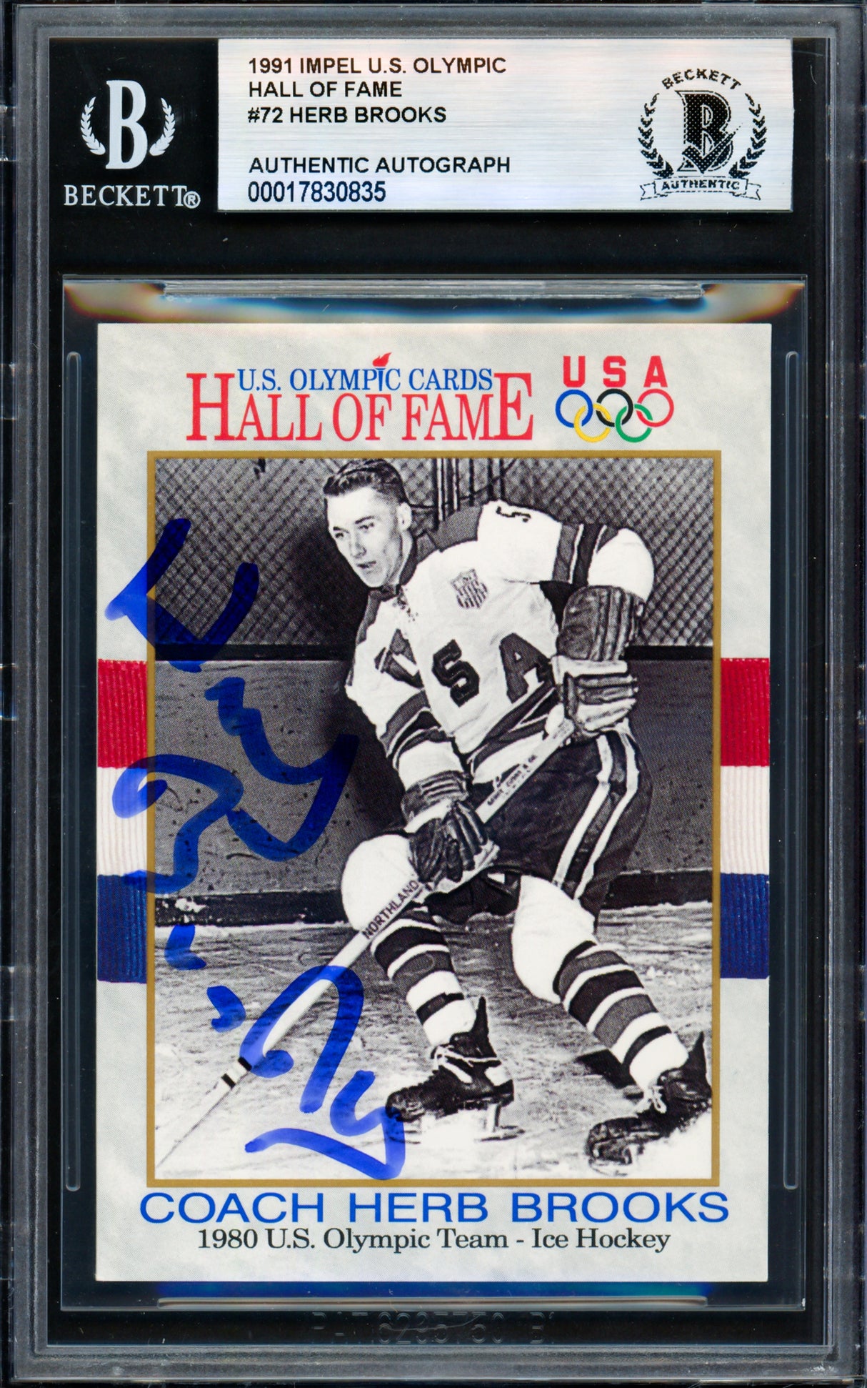 Herb Brooks Autographed 1991 Impel Olympics Card #72 1980 Team USA Beckett BAS #17830835