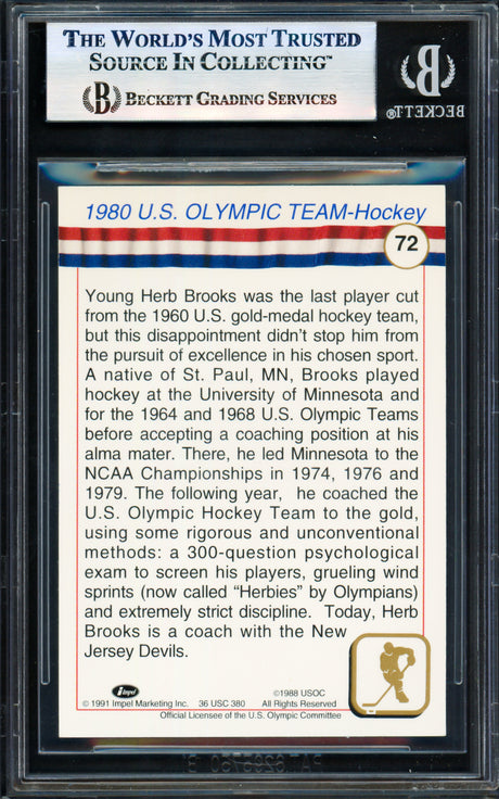 Herb Brooks Autographed 1991 Impel Olympics Card #72 1980 Team USA Beckett BAS #17830835