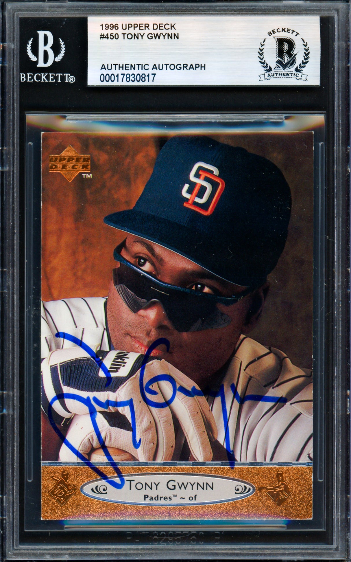 Tony Gwynn Autographed 1996 Upper Deck Card #450 San Diego Padres Beckett BAS #17830817