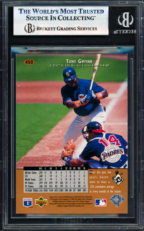 Tony Gwynn Autographed 1996 Upper Deck Card #450 San Diego Padres Beckett BAS #17830817