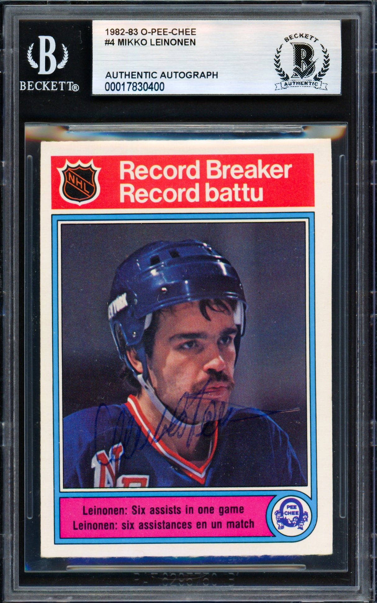 Mikko Leinonen Autographed 1982-83 O Pee Chee Card #4 New York Rangers Beckett BAS #17830400