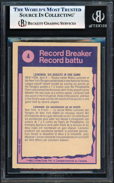 Mikko Leinonen Autographed 1982-83 O Pee Chee Card #4 New York Rangers Beckett BAS #17830400