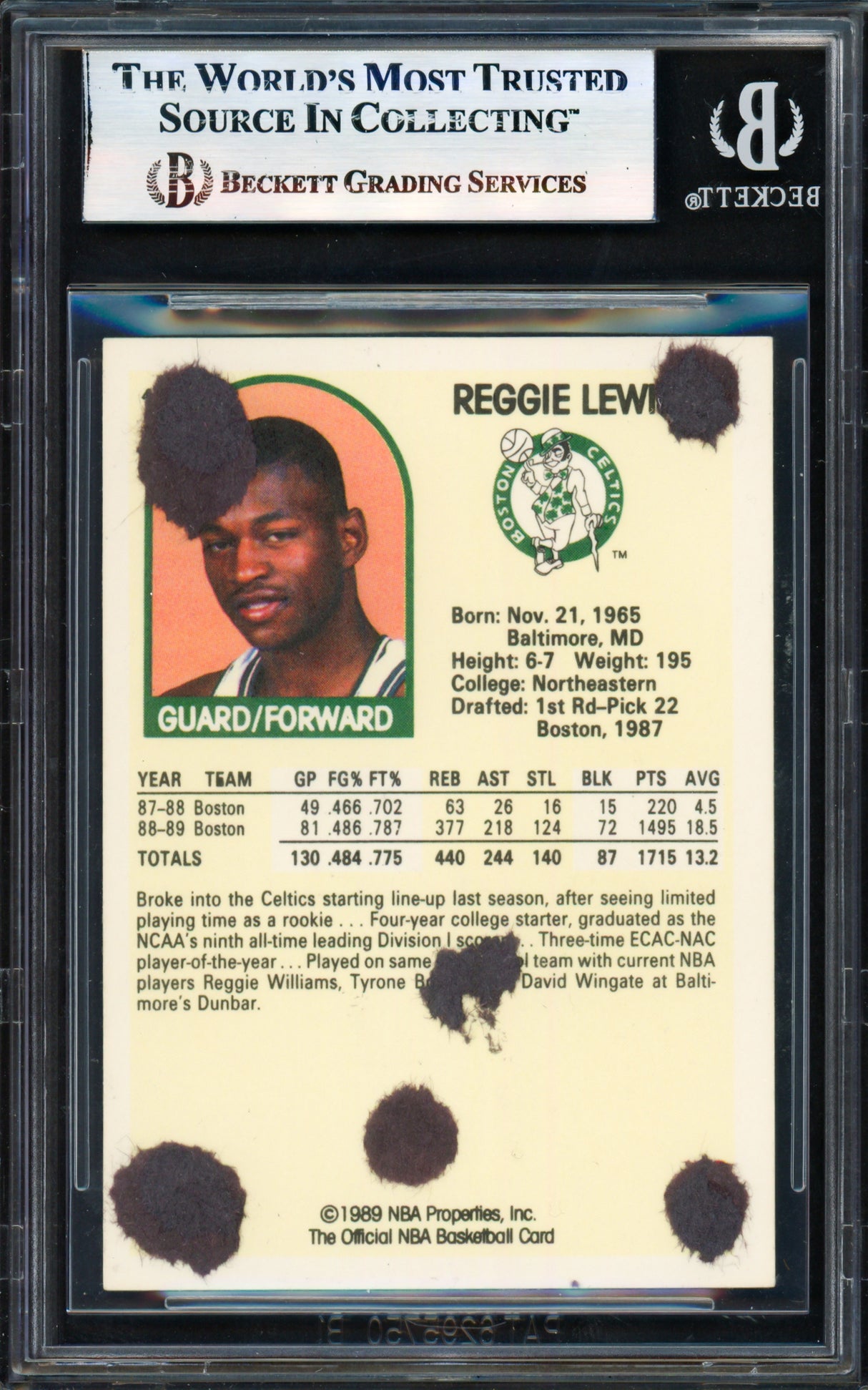 Reggie Lewis Autographed 1989-90 Hoops Rookie Card #17 Boston Celtics (Back Damage) Beckett BAS #17830815