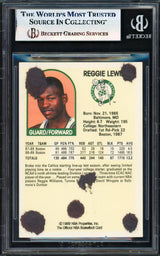 Reggie Lewis Autographed 1989-90 Hoops Rookie Card #17 Boston Celtics (Back Damage) Beckett BAS #17830815