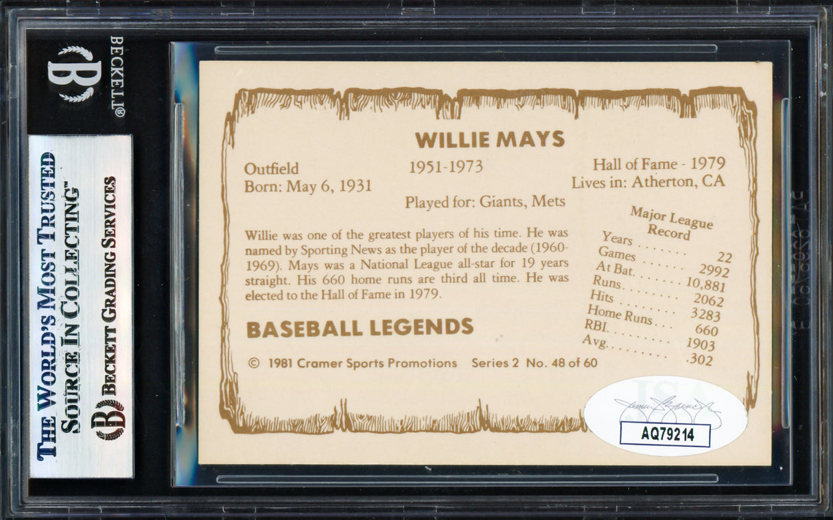 Willie Mays Autographed 1981 Pacific Legends Card #48 San Francisco Giants Beckett BAS #17830809