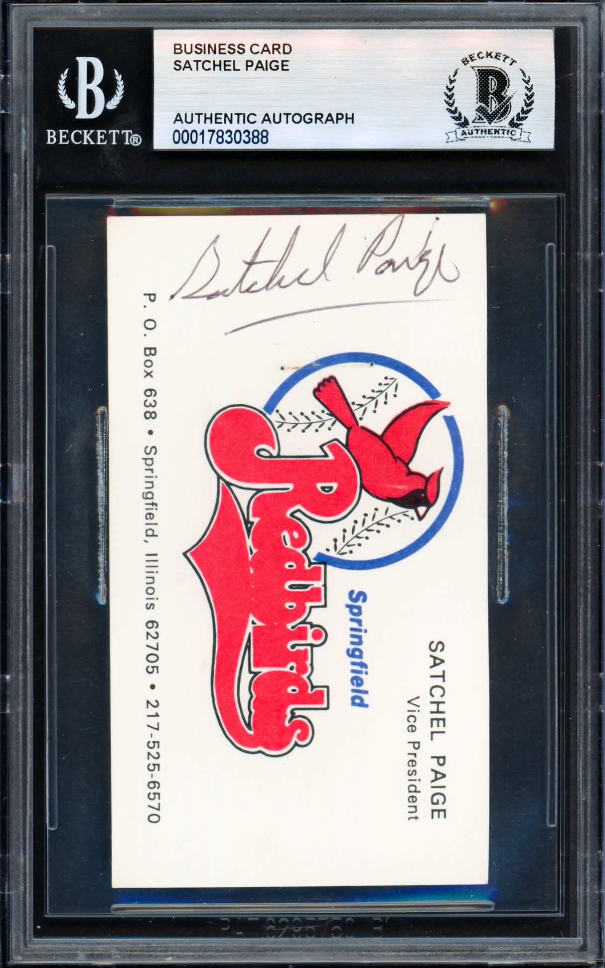 Satchel Paige Autographed Business Card Springfield Redbirds Beckett BAS #17830388