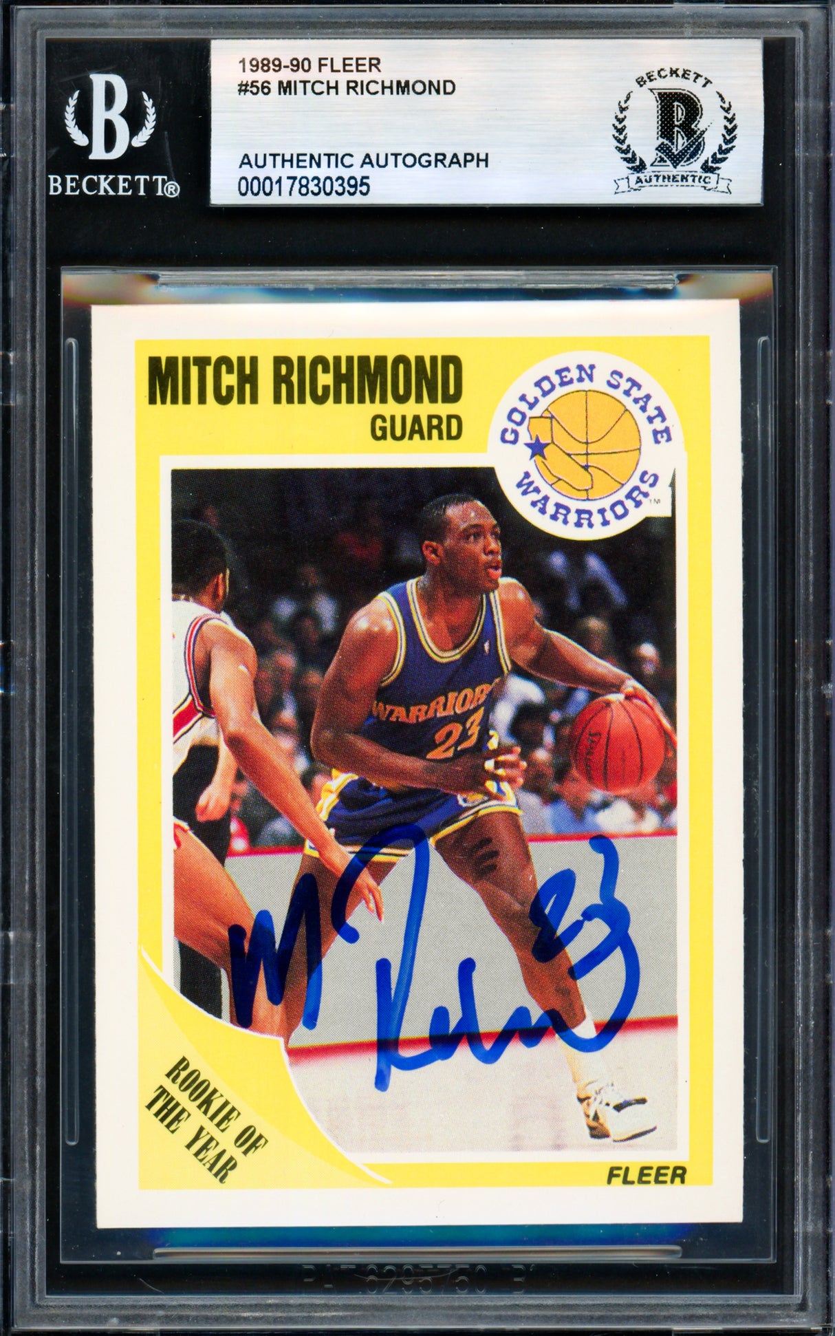 Mitch Richmond Autographed 1989-90 Fleer Rookie Card #56 Golden State Warriors Beckett BAS #17830395
