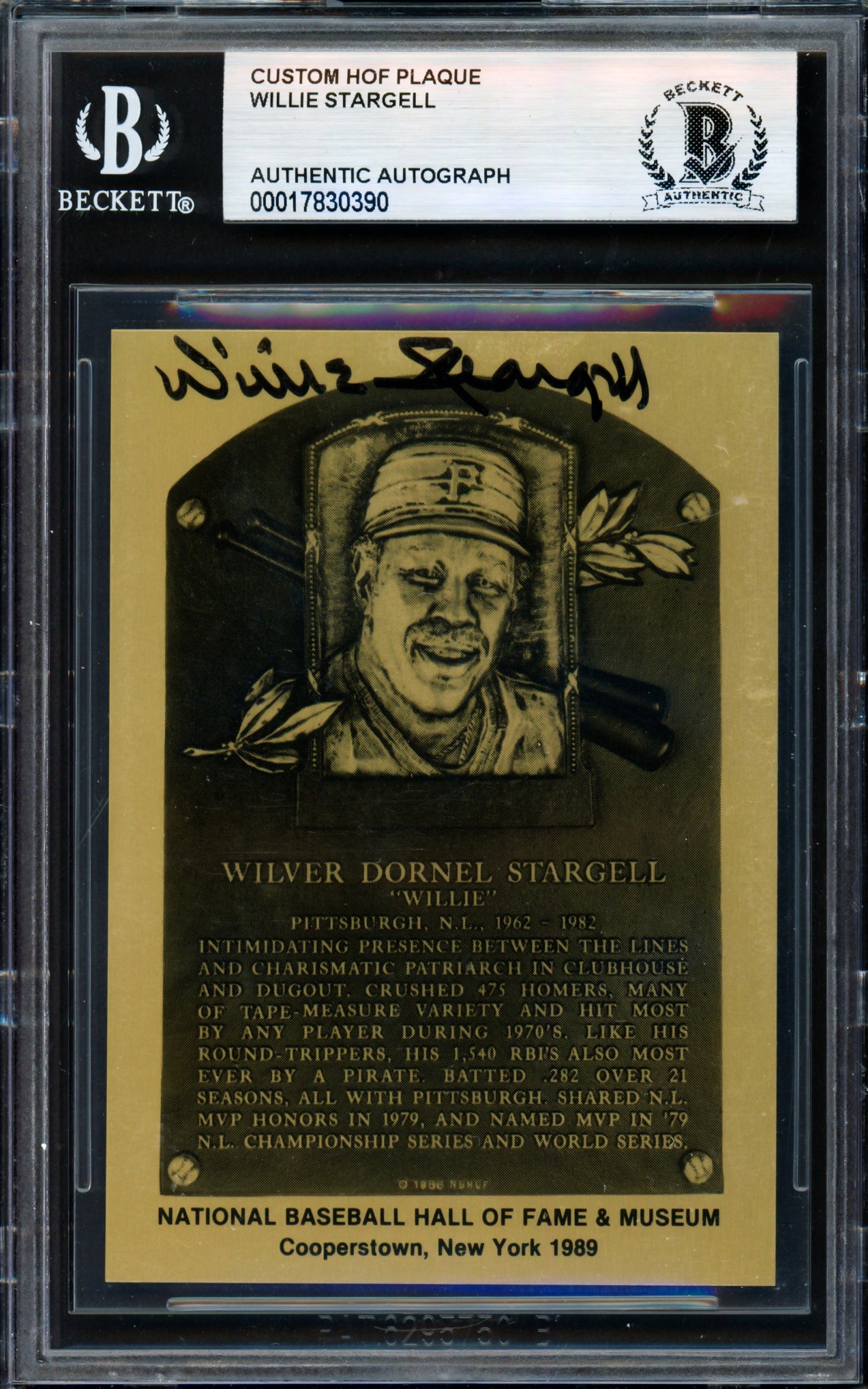 Willie Stargell Autographed 1989 Hall of Fame Metallic Plaque Card Pittsburgh Pirates Beckett BAS #17830390
